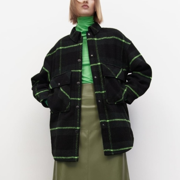 Zara Green Plaid Insulated Quilted Oversized Jacket - Picture 1 of 9